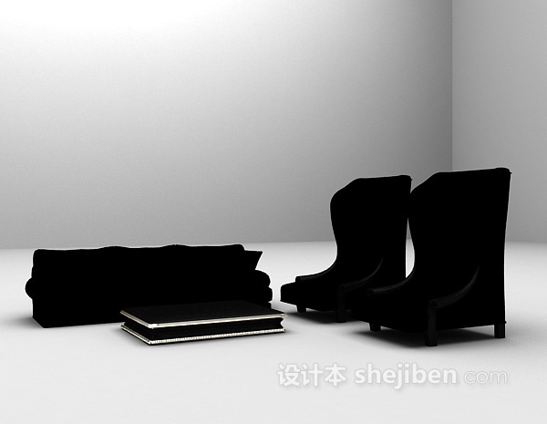 免费黑色高背椅沙发组合3d模型下载