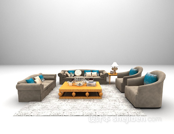 欧式客厅沙发3d模型下载
