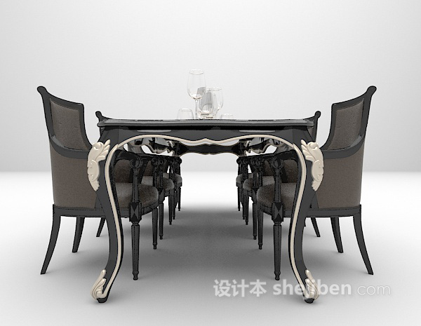 设计本欧式简约餐桌3d模型下载