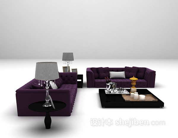 现代风格紫色组合沙发3d模型下载