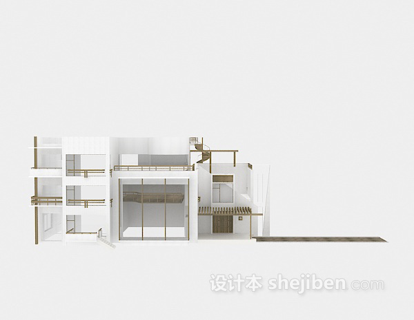 现代白色别墅3d模型下载