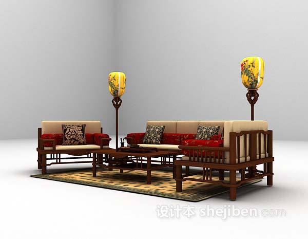 设计本木质沙发3d模型下载