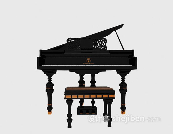 黑色古典钢琴3d模型下载