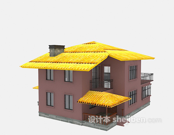 欧式风格黄色顶别墅3d模型下载