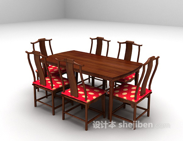 设计本中式餐桌椅组合3d模型下载