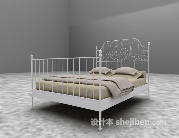 设计本白色双人床3d模型下载