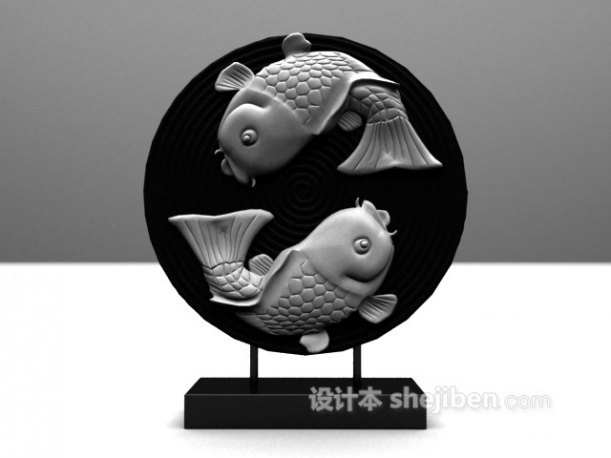 中式双鱼摆件3d模型下载