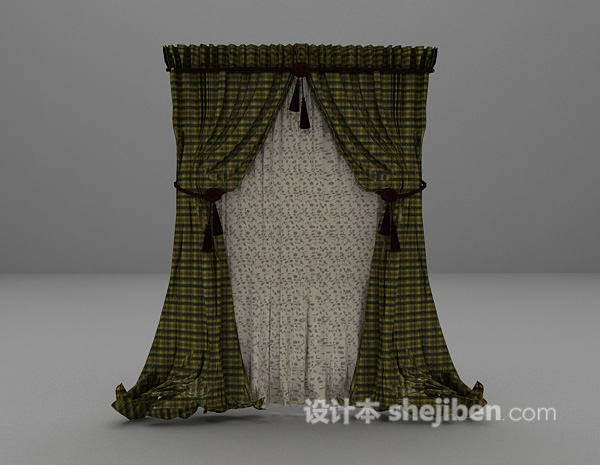 绿色格子窗帘3d模型下载
