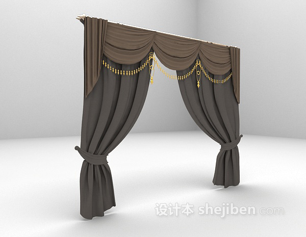 设计本灰色欧式窗帘3d模型下载