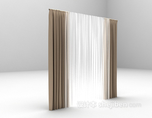 设计本灰白窗帘3d模型下载