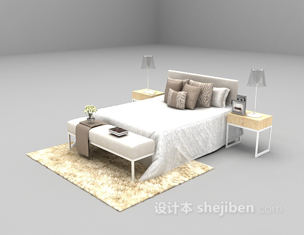 免费白色床具3d模型下载