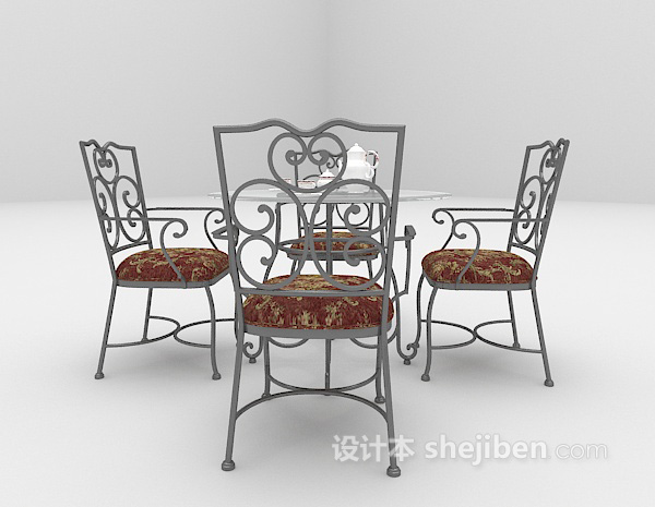 免费铁艺户外桌椅组合3d模型下载