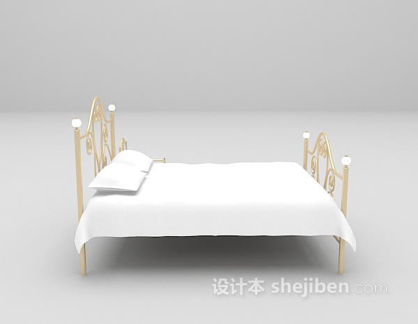 欧式风格白色铁艺床max床3d模型下载