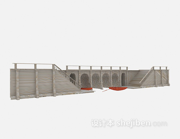 中式风格古代桥梁3d模型下载