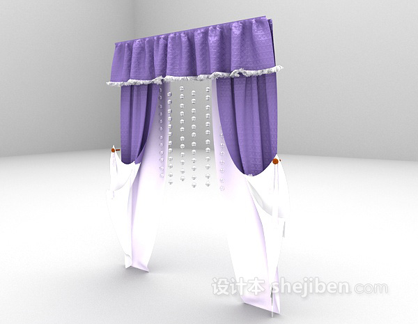 免费欧式紫色窗帘3d模型下载