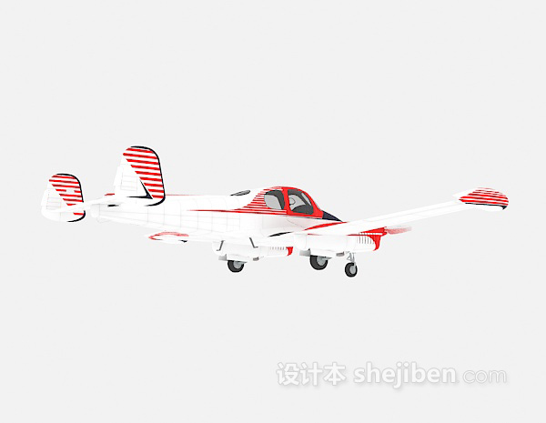 免费红色条纹直升机3d模型下载