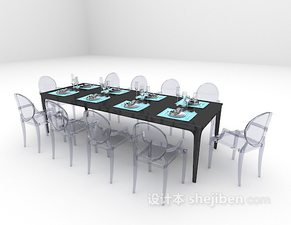 免费黑色木质餐桌3d模型下载