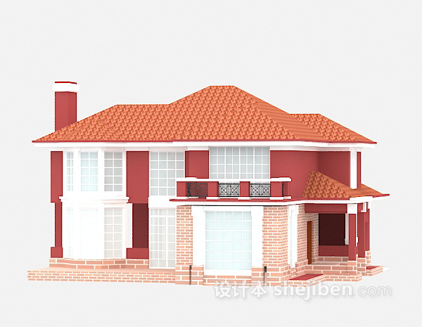 设计本红色别墅3d模型下载