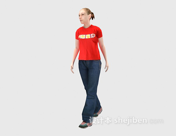 免费红色衣服女人人物3d模型下载