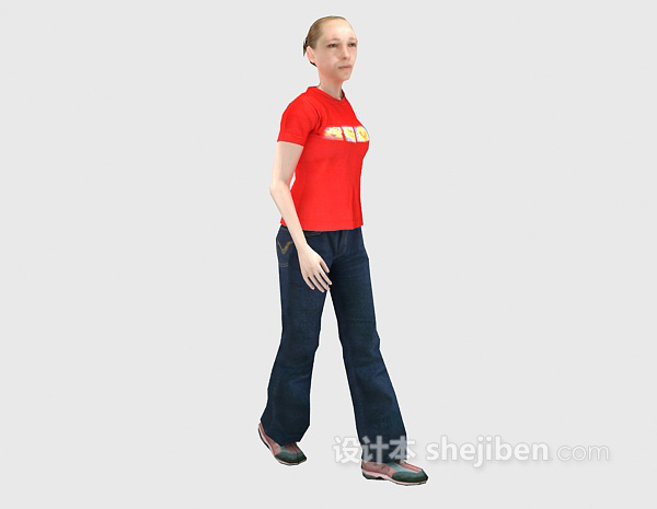 现代风格红色衣服女人人物3d模型下载