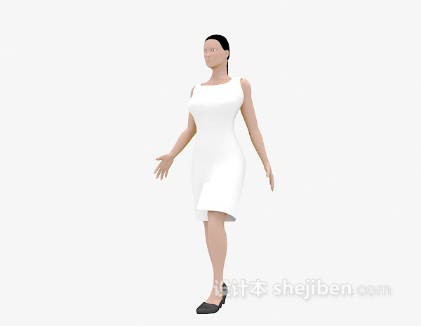 白色长裙女士3d模型下载