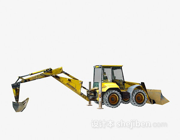 免费黄色挖掘机3d模型下载