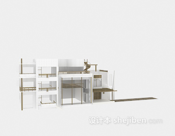 免费现代白色别墅3d模型下载