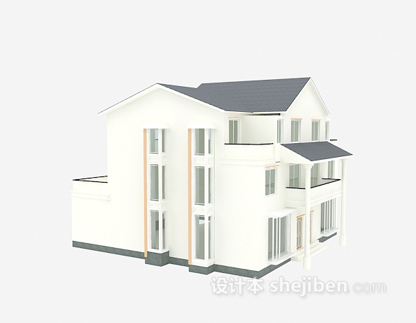 欧式风格欧式白色别墅3d模型下载