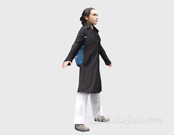 现代风格穿大衣女人人物3d模型下载