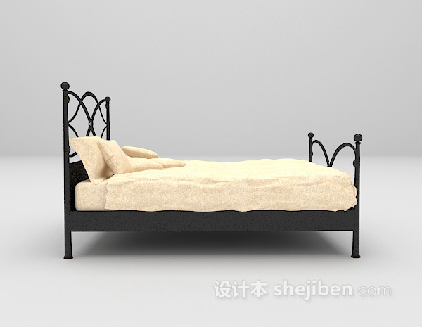 欧式风格欧式铁艺床max床3d模型下载