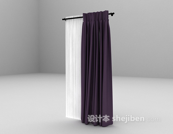 免费紫色简约窗帘3d模型下载