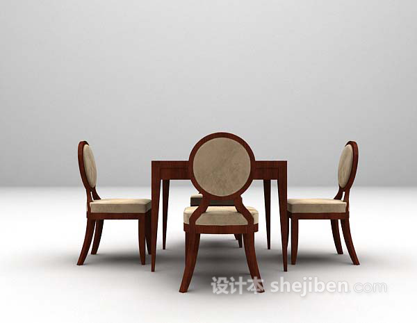 欧式风格棕色桌椅欣赏3d模型下载