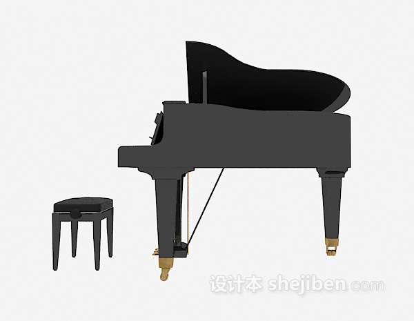 黑色三角钢琴免费3d模型下载