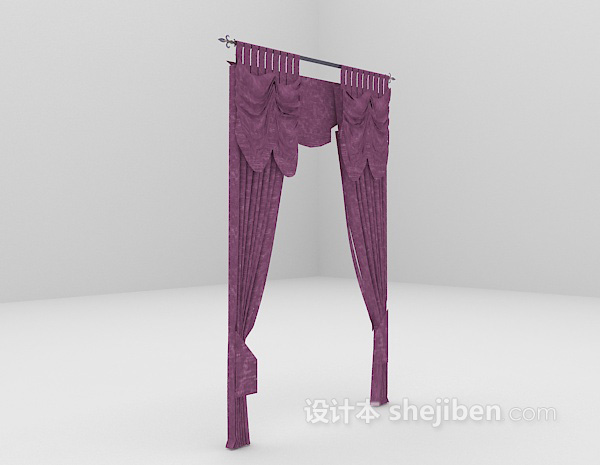 欧式风格紫色个性窗帘3d模型下载