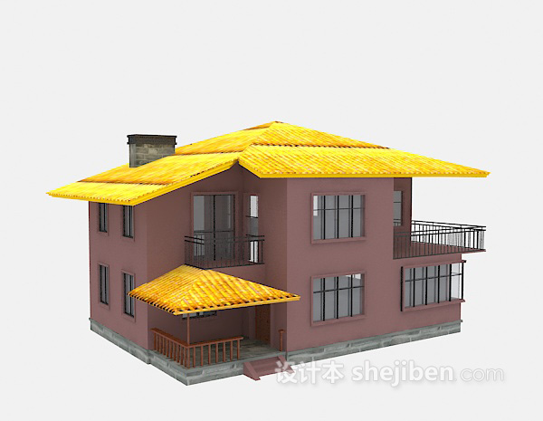 免费黄色顶别墅3d模型下载