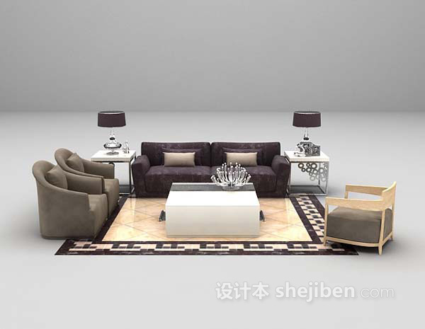 设计本灰色布艺沙发3d模型下载