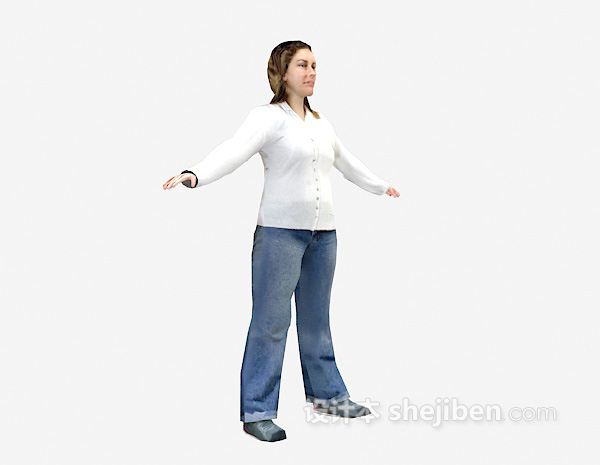 现代风格白色衣服女人站姿3d模型下载