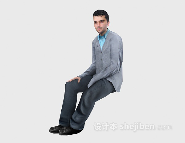 设计本坐着的男士3d模型下载
