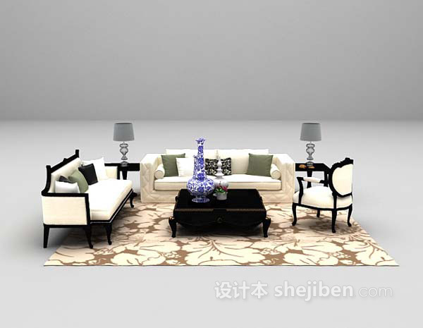 设计本欧式白色沙发3d模型下载