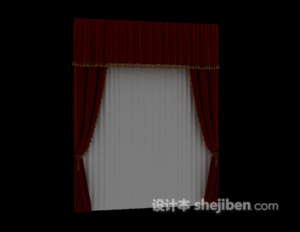 个性红色窗帘3d模型下载