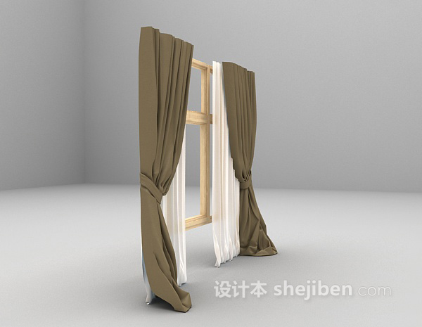 现代风格木窗窗帘3d模型下载