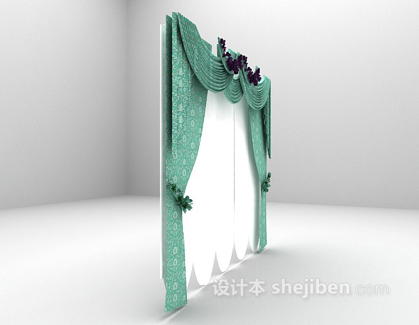 现代风格绿色欧式窗帘3d模型下载
