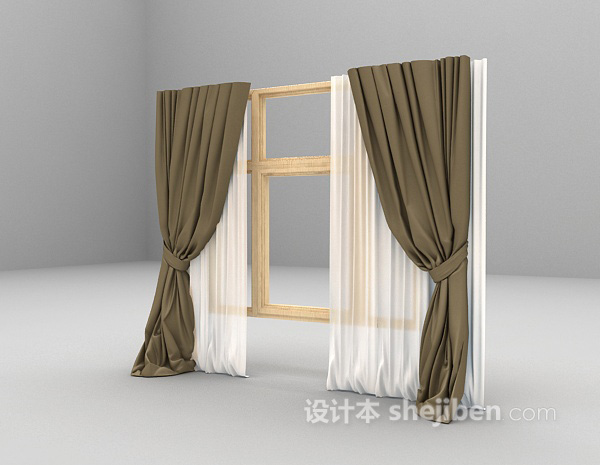 免费木窗窗帘3d模型下载