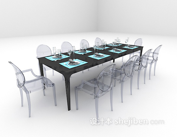 欧式风格黑色木质餐桌3d模型下载