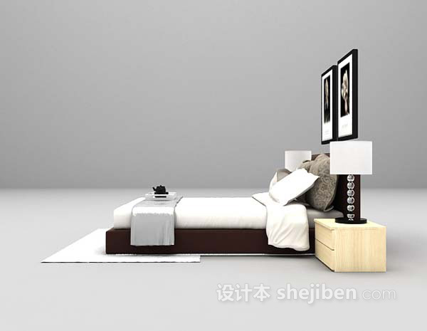 现代风格白色矮床3d模型下载