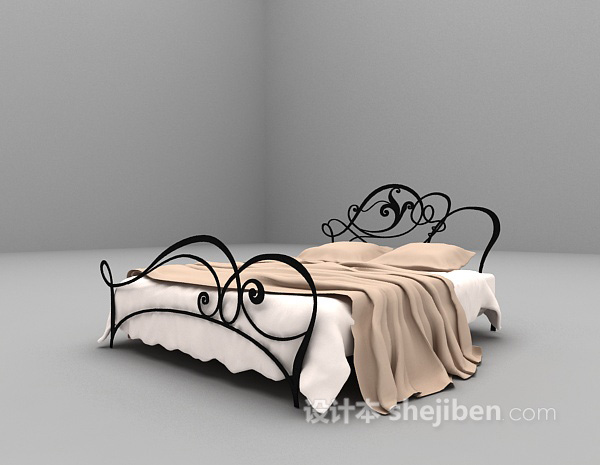 设计本金属双人床3d模型下载