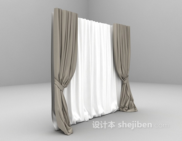 现代风格灰白间窗帘3d模型下载