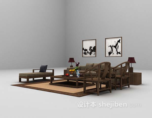 免费木质多人沙发3d模型下载