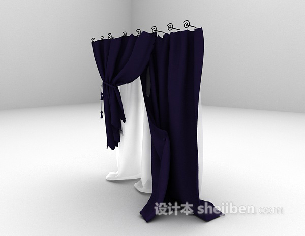 免费紫色窗帘3d模型下载