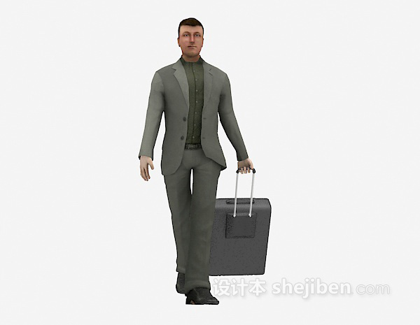 现代风格拿行李箱男人3d模型下载